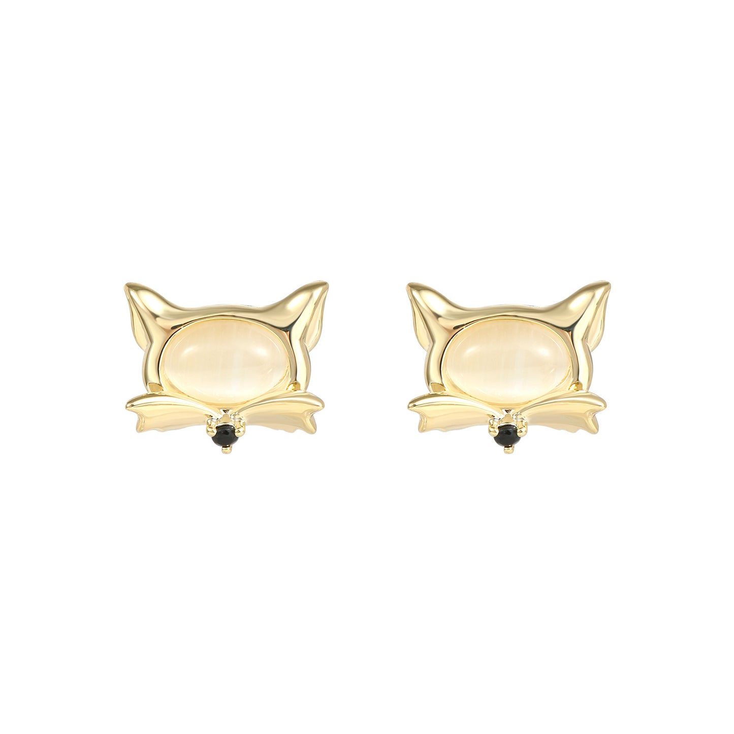 Cute Little Fox White Cat's Eye Stone Earrings 925 Silver Needle Fashion Elegant Earrings Niche High-end Women's Earrings