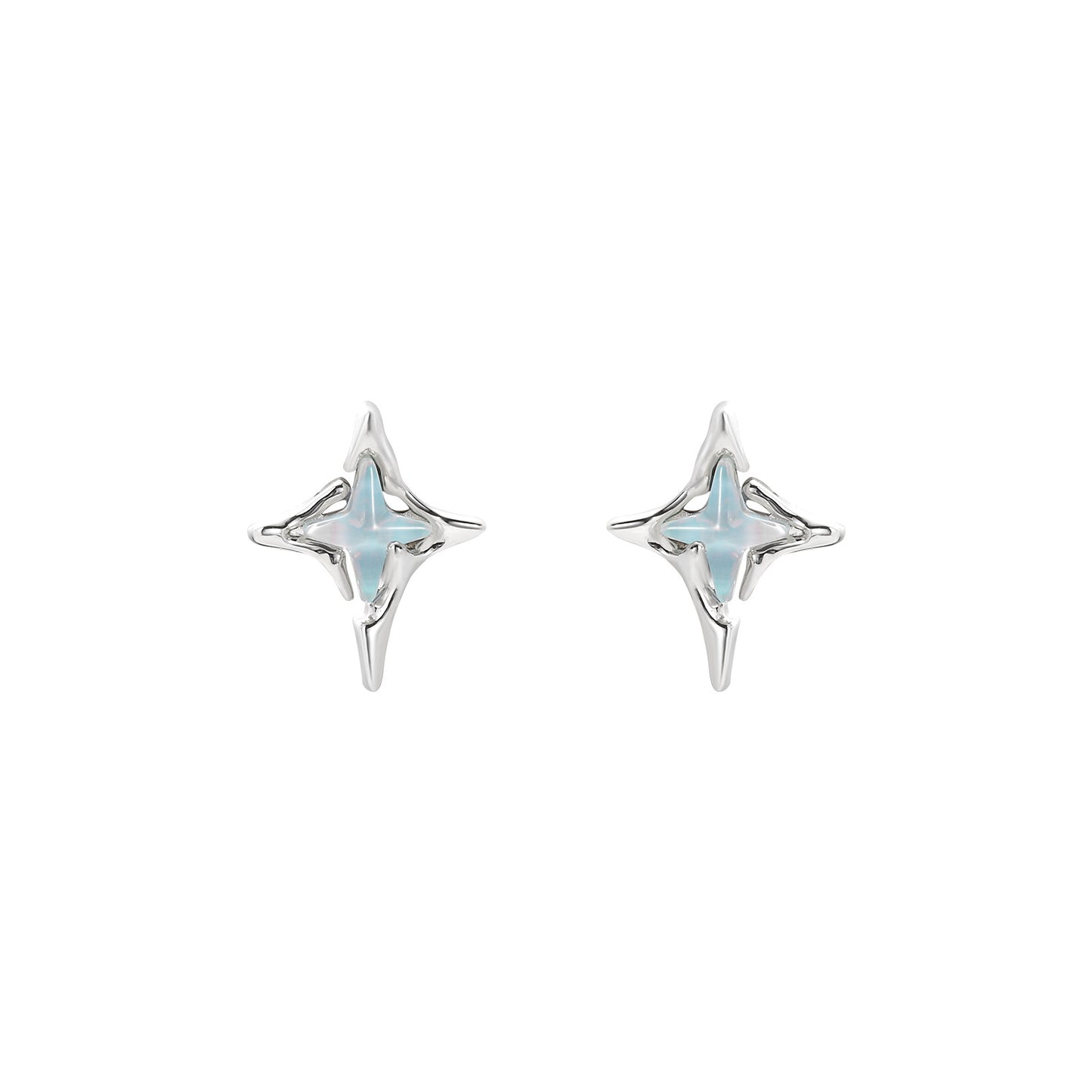 Ins Style Four-Pointed Star Blue Mocha Crystal Earrings Fashionable Elegant Earrings 925 Sterling Silver Needle Earrings Accessible Luxury and High-End Sense
