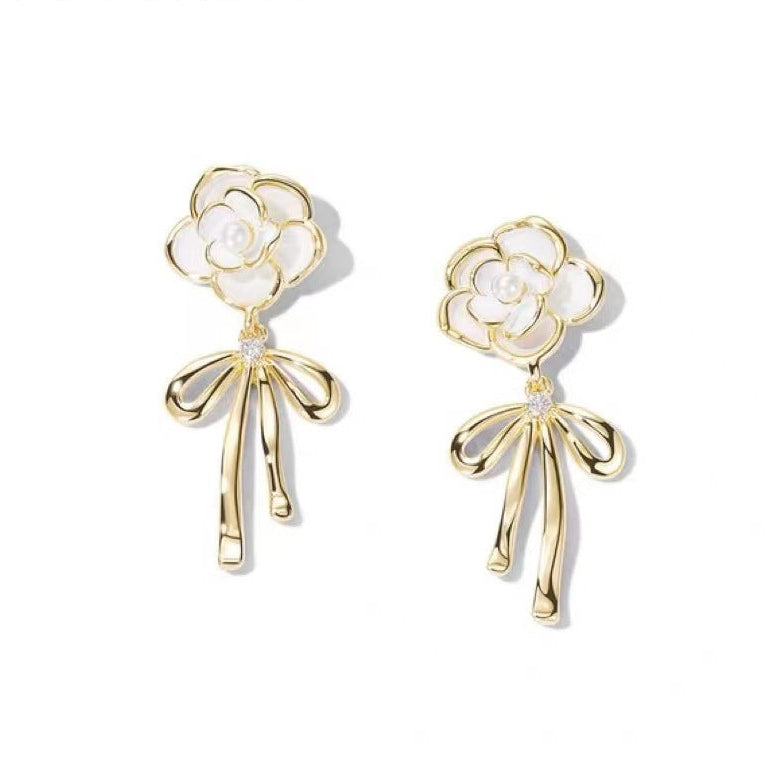 Camellia Bow Earrings Women's 2023 New Fashionable Elegant High-end Earrings Korean Fashion Internet Celebrity Earrings