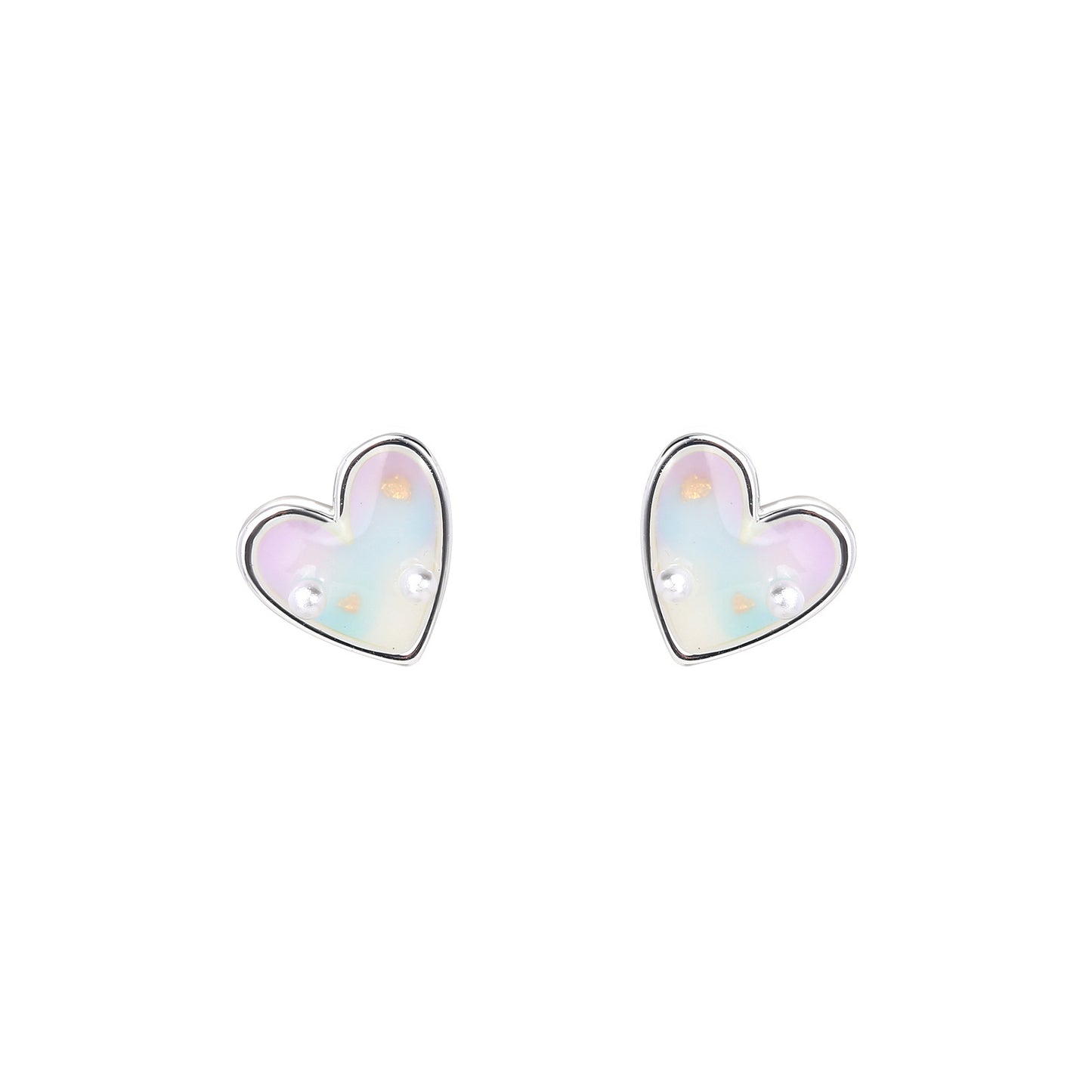 Forest Style Small Fresh Gradient Color Heart Earrings Fashionable Elegant Earrings 925 Sterling Silver Needle Earrings Accessible Luxury and High-End