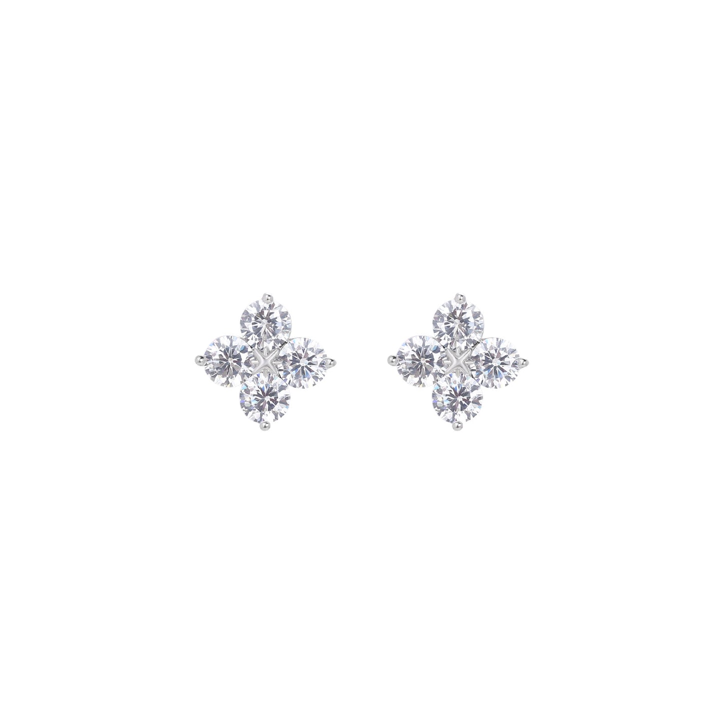 Minimalist Style Exquisite Four-Leaf Clover and Four-Pointed Star Zircon Earrings, Fashionable and Elegant Ear Accessories with 925 Silver Needles, High-End Feel