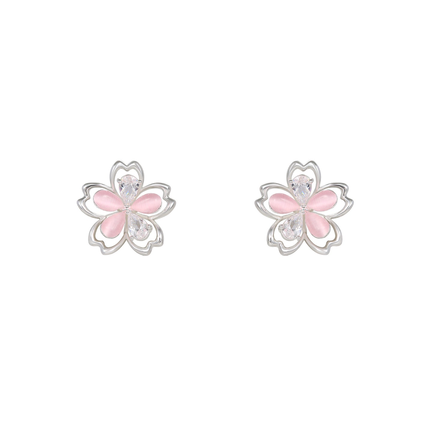 Cat's Eye Peach Blossom Stud Earrings 925 Sterling Silver Fashionable and Elegant Niche High-End Earrings for Women