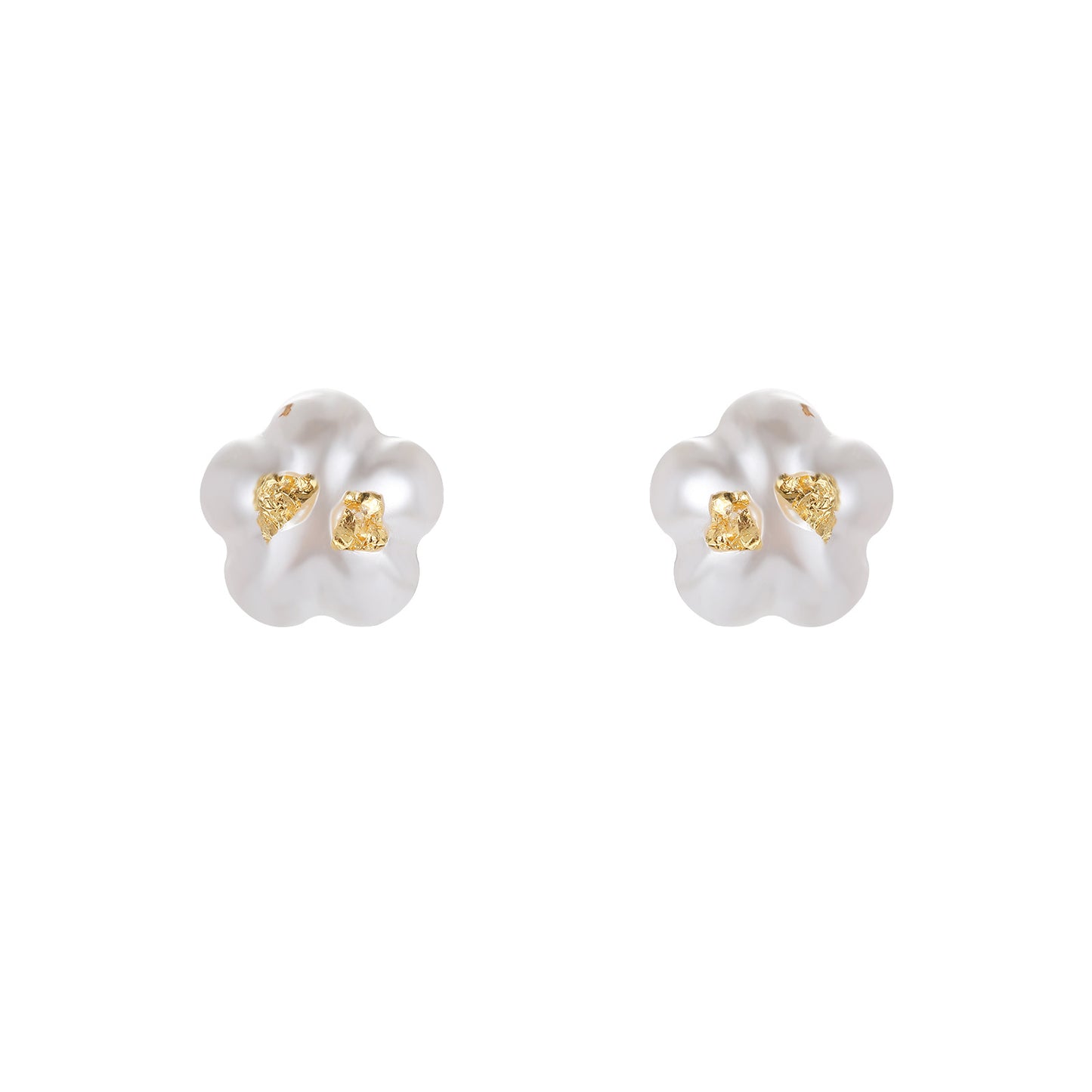 Simple and elegant white pearl gold foil embellished earrings 925 silver needle temperament earrings niche high-end earrings for women