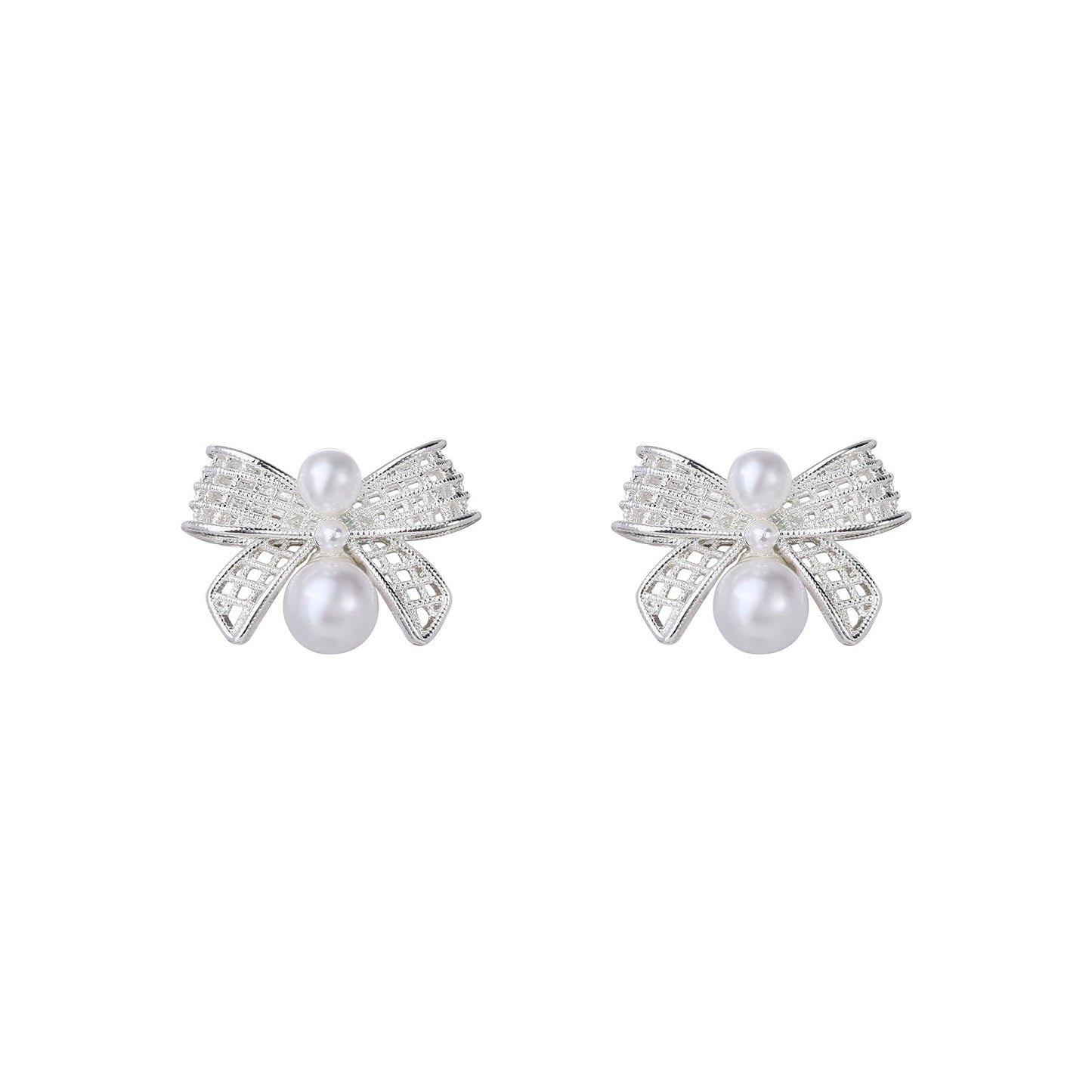 Hollow Bow Silver-Plated Pearl Earrings, Fashionable Elegant Earrings, 925 Sterling Silver Needle Earrings, Accessible Luxury and High-End Sense for Women