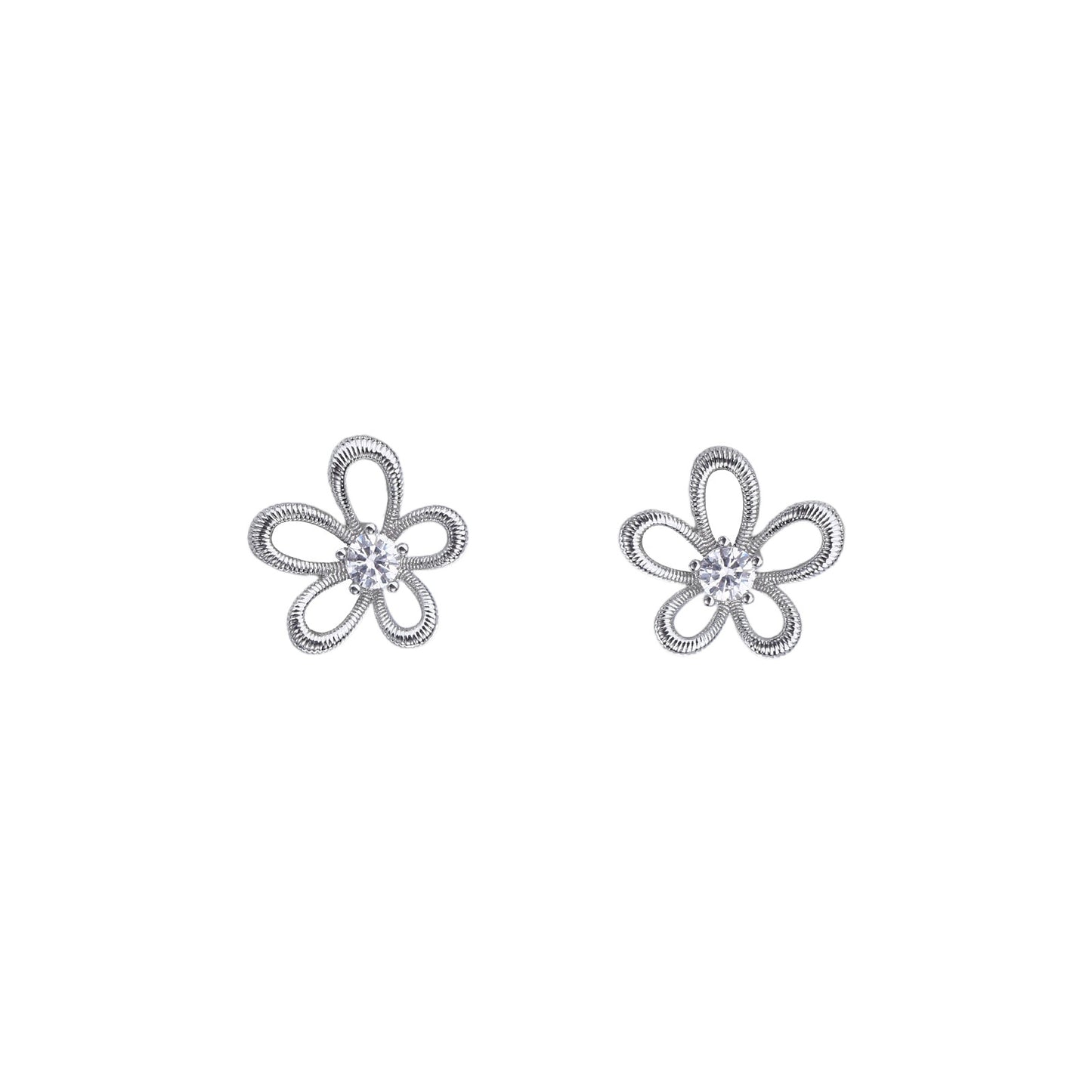 Minimalist Hollow Asymmetrical Three-Dimensional Flower Stud Earrings Fashion Temperament Earrings 925 Sterling Silver Needle Earrings High-End Feel