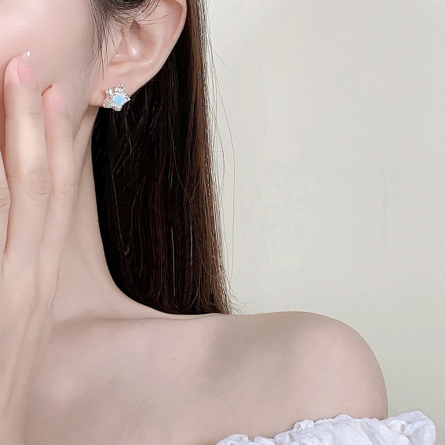 Summer Fresh Blue Star Exquisite Five-Pointed Star Earrings Fashionable Elegant Earrings 925 Silver Needle Earrings High-End