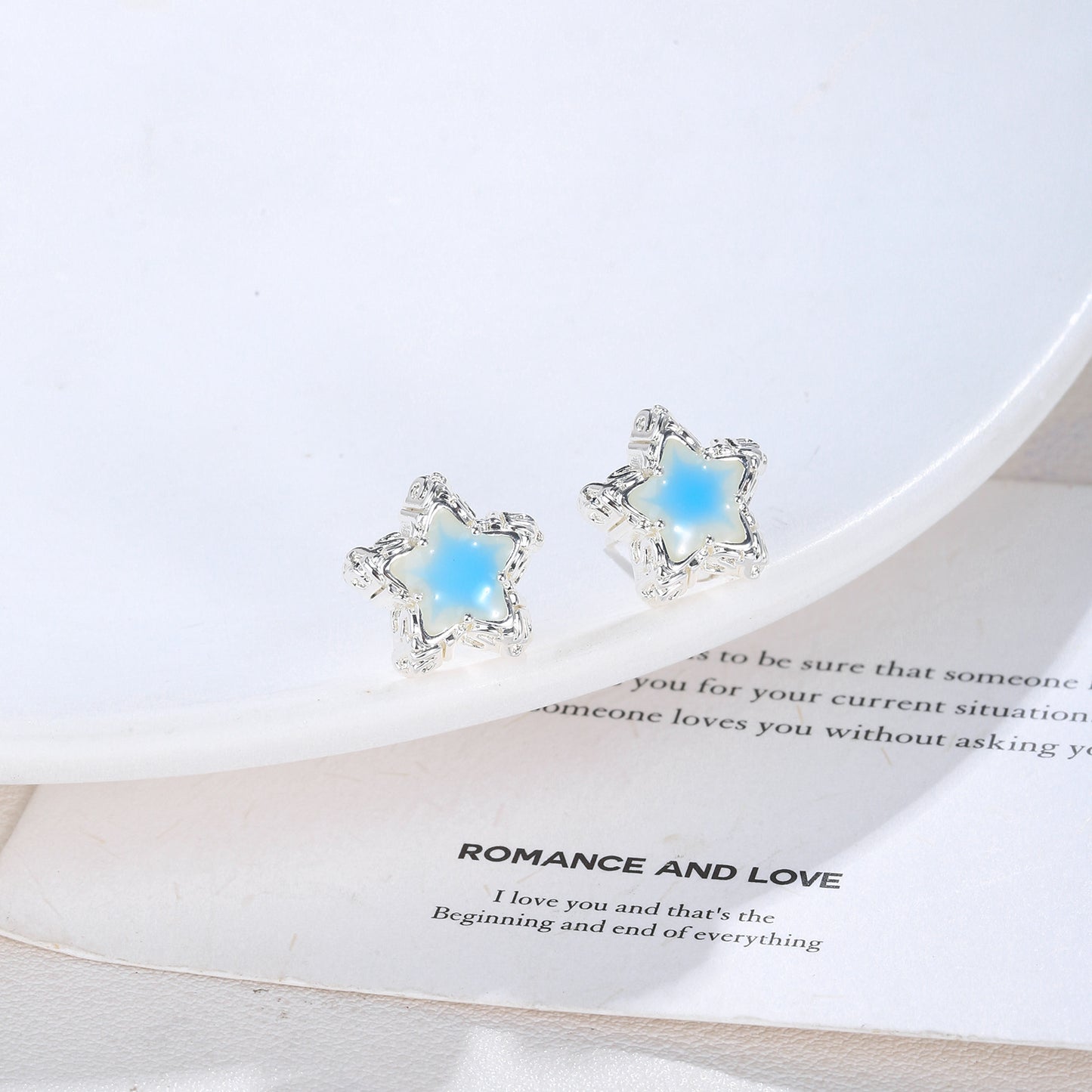 Summer Fresh Blue Star Exquisite Five-Pointed Star Earrings Fashionable Elegant Earrings 925 Silver Needle Earrings High-End