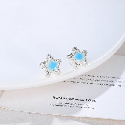 Summer Fresh Blue Star Exquisite Five-Pointed Star Earrings Fashionable Elegant Earrings 925 Silver Needle Earrings High-End