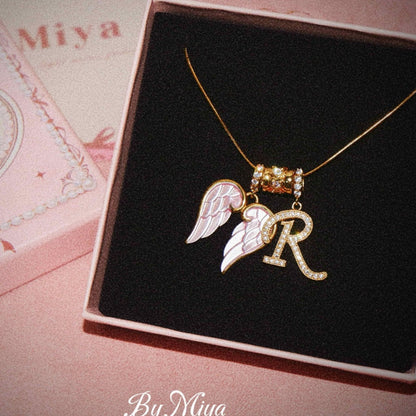 European and American Cross-Border Hot-Selling Item: Zircon Letter Wing Necklace, Sweet and Cool Hot Girl Style