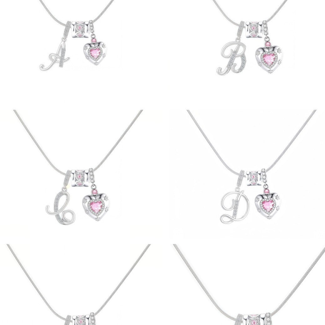 Kindergarten Popular Model, Douyin Internet Celebrity Model, Zircon Heart Letter Necklace, Full Set of Stainless Steel Chain, High Color