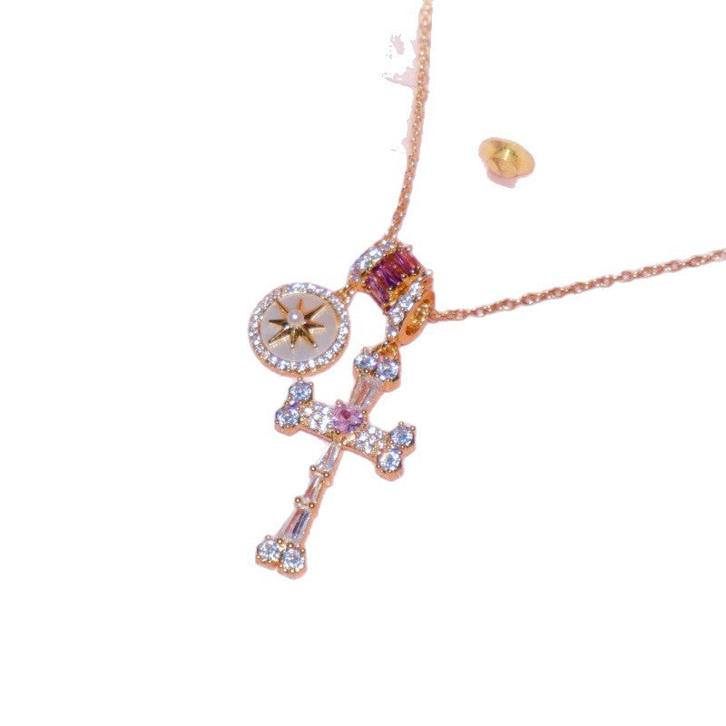 Cross-Border Popular Fearless Heart·Fearless Star~Sparkling Diamond Eight-Pointed Star Purple Cross Necklace