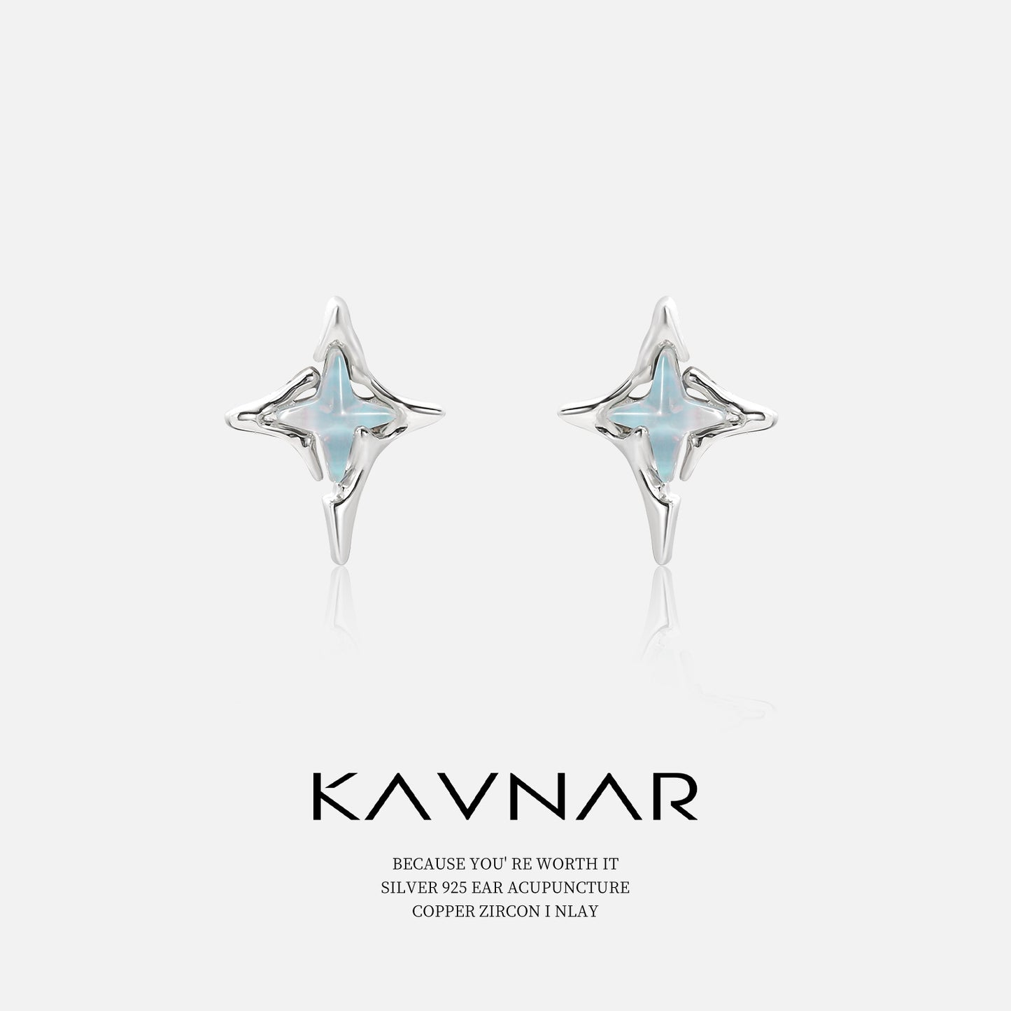 Ins Style Four-Pointed Star Blue Mocha Crystal Earrings Fashionable Elegant Earrings 925 Sterling Silver Needle Earrings Accessible Luxury and High-End Sense