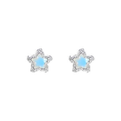 Summer Fresh Blue Star Exquisite Five-Pointed Star Earrings Fashionable Elegant Earrings 925 Silver Needle Earrings High-End