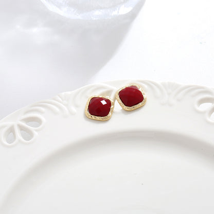 wine red Simple Artistic Sterling Silver Earrings Resin Fashion Earrings Niche High-end Jewelry Earrings 925 Silver Pin