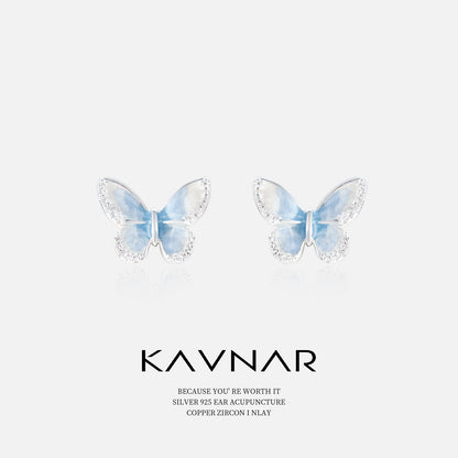 Butterfly Earrings with Glitter Gradient Color, Fashionable and Elegant 925 Sterling Silver Needle Earrings, Light Luxury High-End