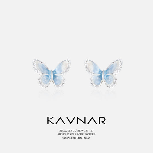 Butterfly Earrings with Glitter Gradient Color, Fashionable and Elegant 925 Sterling Silver Needle Earrings, Light Luxury High-End