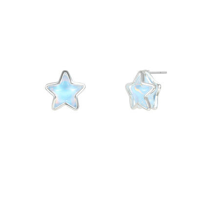 light blue Mocha Crystal Five-pointed Star Earrings 925 Sterling Silver Pin Fashion Elegant Earrings Niche High-end Earrings for Women
