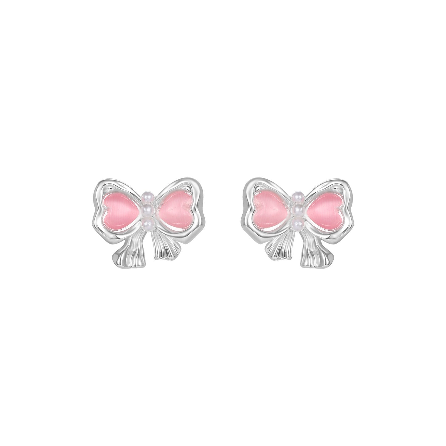 Sweet and Exquisite Pink Cat's Eye Stone Bow Earrings, Fashionable and Elegant Earrings, 925 Sterling Silver Needle Earrings, Accessible Luxury Women
