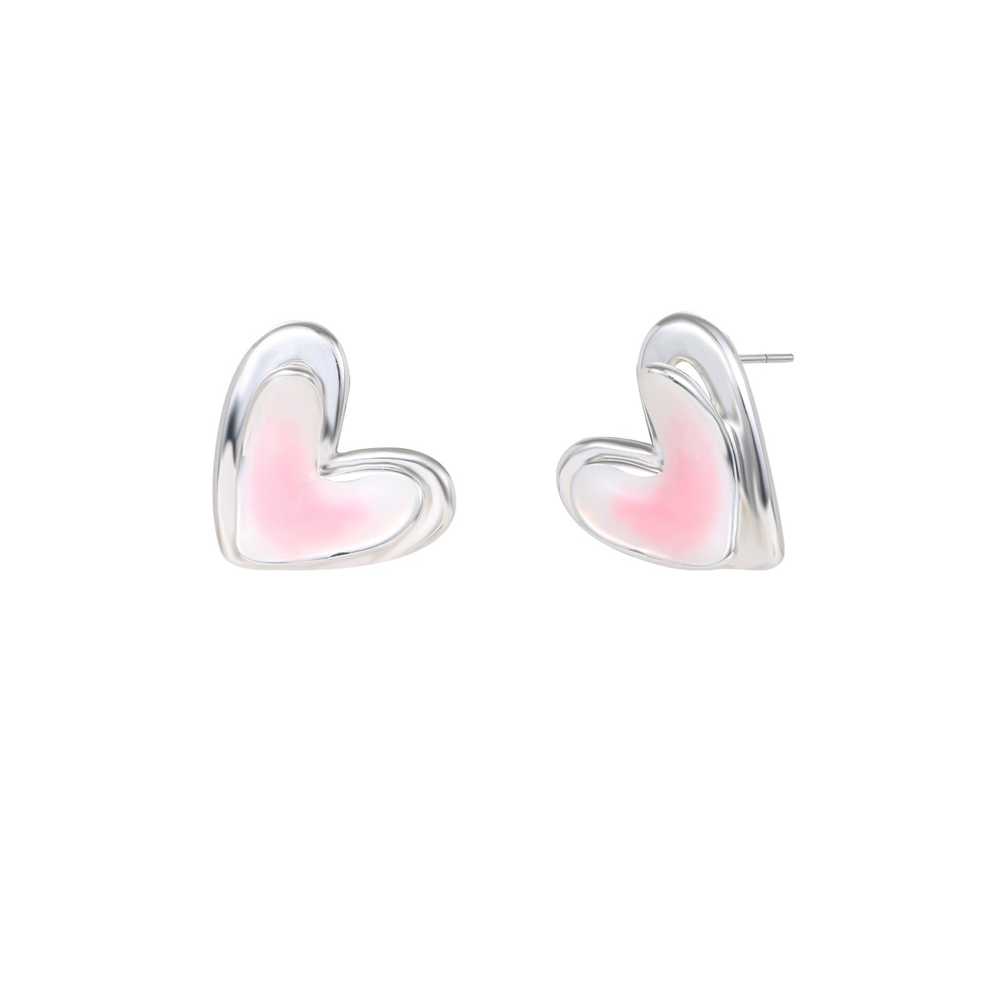 Small fresh pink white double-layer love earrings 925 sterling silver pin fashion temperament earrings light luxury high-end earrings