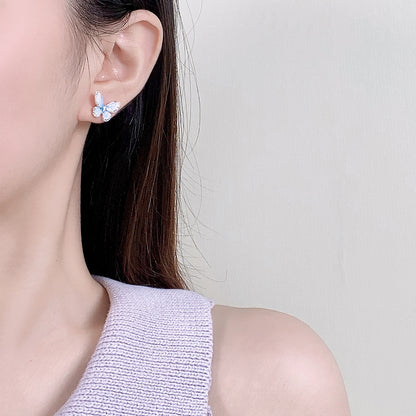 Butterfly Earrings with Glitter Gradient Color, Fashionable and Elegant 925 Sterling Silver Needle Earrings, Light Luxury High-End