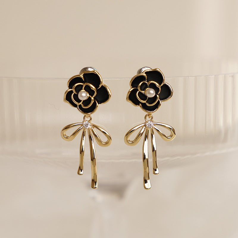 Camellia Bow Earrings Women's 2023 New Fashionable Elegant High-end Earrings Korean Fashion Internet Celebrity Earrings