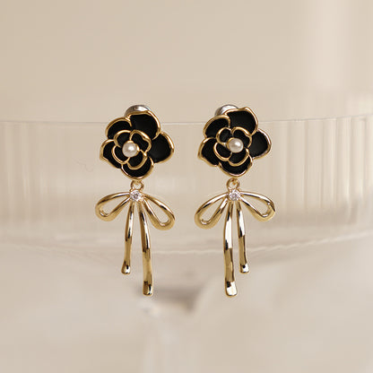 Camellia Bow Earrings Women's 2023 New Fashionable Elegant High-end Earrings Korean Fashion Internet Celebrity Earrings