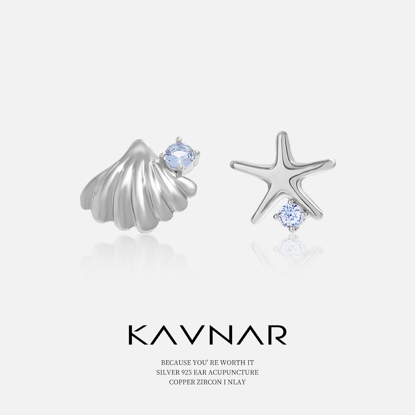 Ocean Style Sterling Silver Earrings Metal Starfish Shell Earrings Light Luxury High-end Summer Blue Crystal Earrings 925