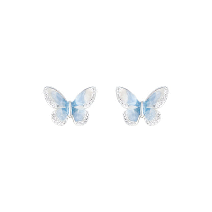 Butterfly Earrings with Glitter Gradient Color, Fashionable and Elegant 925 Sterling Silver Needle Earrings, Light Luxury High-End