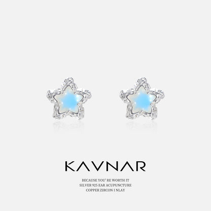 Summer Fresh Blue Star Exquisite Five-Pointed Star Earrings Fashionable Elegant Earrings 925 Silver Needle Earrings High-End
