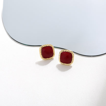 wine red Simple Artistic Sterling Silver Earrings Resin Fashion Earrings Niche High-end Jewelry Earrings 925 Silver Pin