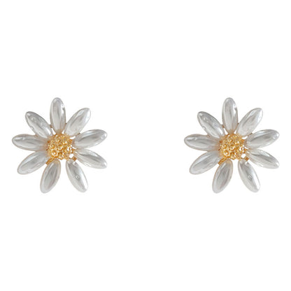 Summer Fresh Daisy Small Pearl Earrings Fashion Commuter All-match Flowers High-end Sense Elegant Elegant Elegant Earrings for Women