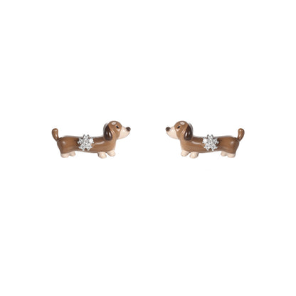 Korean Style Cute Brown Dachshund Dog Earrings Fashionable Elegant Earrings 925 Sterling Silver Needle Earrings Accessible Luxury High-End Women