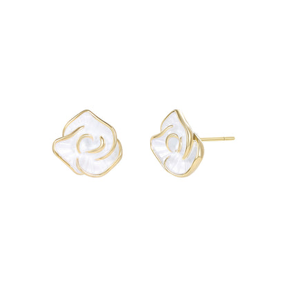 Mori Style Fresh Style Thin Coated White Flower Earrings 925 Sterling Silver Pin Elegant Light Luxury High-end Earrings for Women