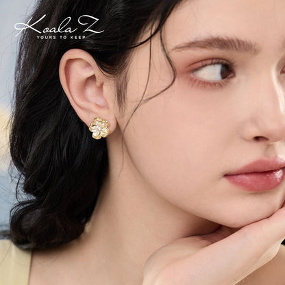 925 Silver Needle Flower Heart Flower Stamen Flower Cap Flower Holder French Retro Atmosphere Stereo Golden Flower Zircon Earrings Earrings