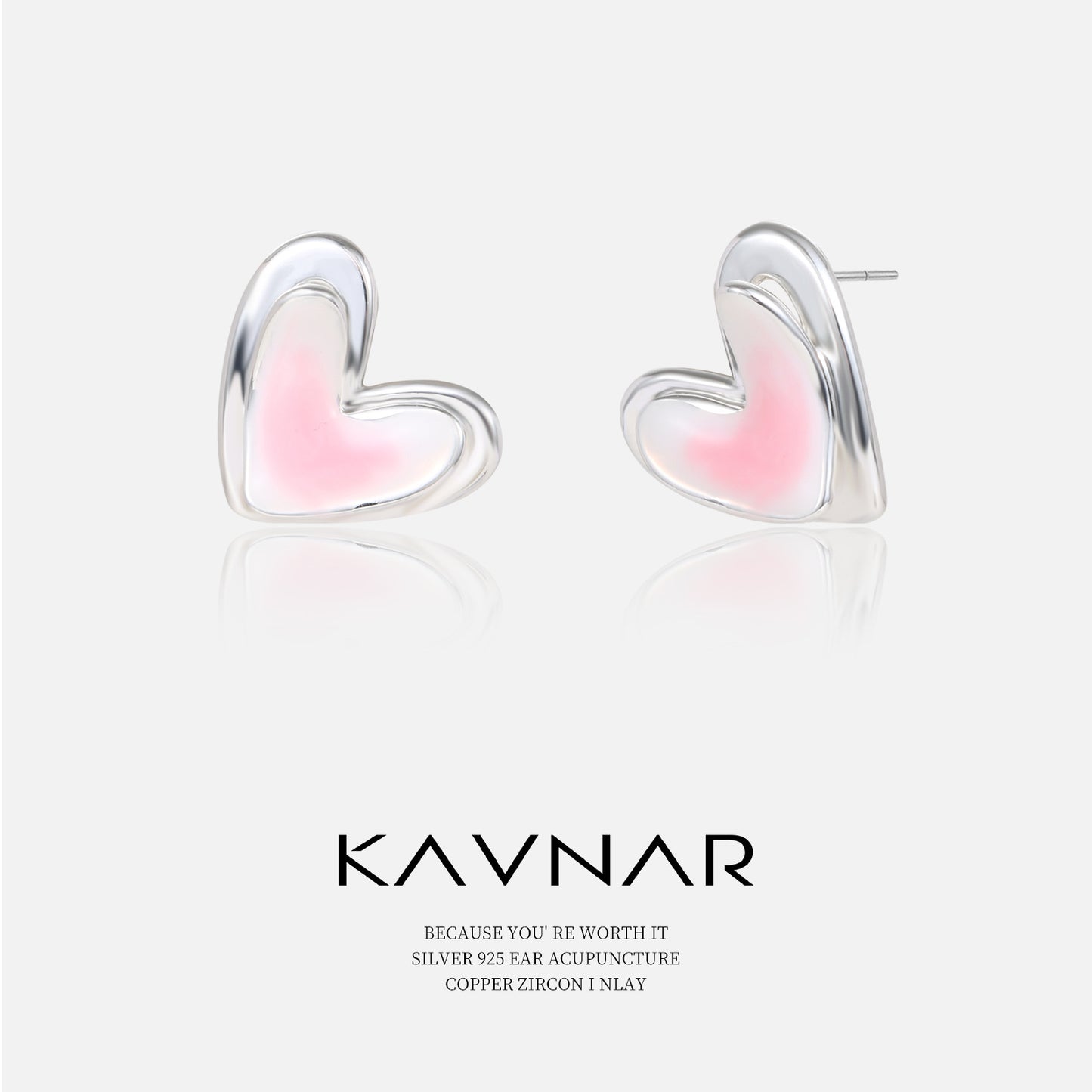 Small fresh pink white double-layer love earrings 925 sterling silver pin fashion temperament earrings light luxury high-end earrings