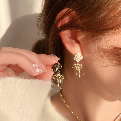 Camellia Bow Earrings Women's 2023 New Fashionable Elegant High-end Earrings Korean Fashion Internet Celebrity Earrings