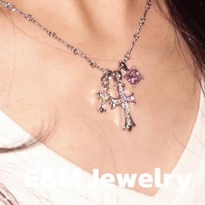 Sugar Cube Cross Full Zircon Cross Necklace Pendant Super High Color Preservation Couple Trendy Punk Hip-Hop Necklace