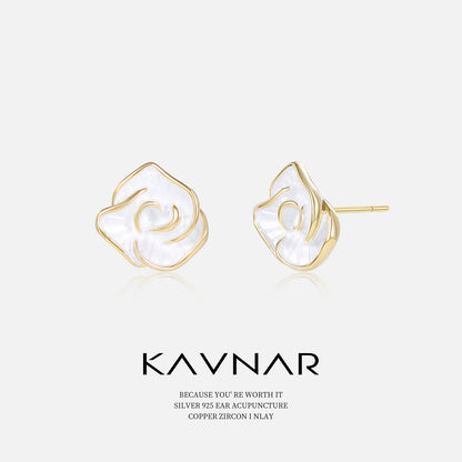 Mori Style Fresh Style Thin Coated White Flower Earrings 925 Sterling Silver Pin Elegant Light Luxury High-end Earrings for Women