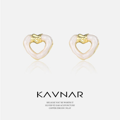 Irregular glitter drop oil love earrings 925 silver needle fashion temperament earrings niche high-end women's earrings