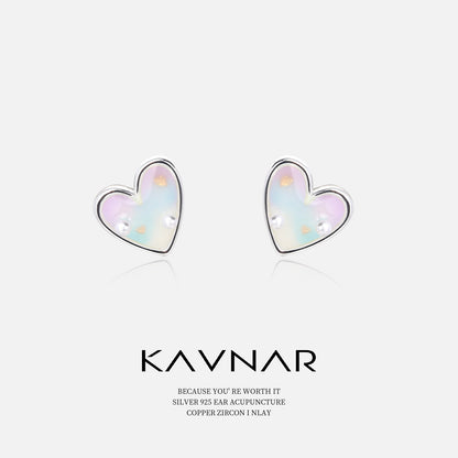 Forest Style Small Fresh Gradient Color Heart Earrings Fashionable Elegant Earrings 925 Sterling Silver Needle Earrings Accessible Luxury and High-End