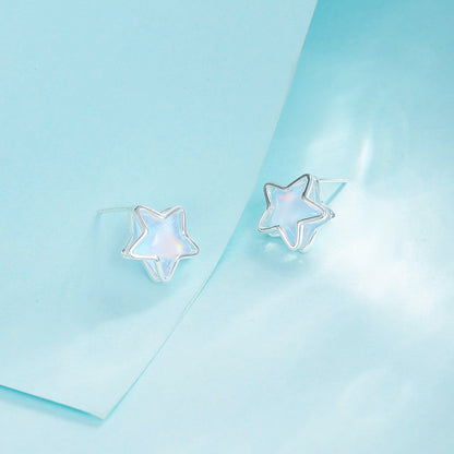light blue Mocha Crystal Five-pointed Star Earrings 925 Sterling Silver Pin Fashion Elegant Earrings Niche High-end Earrings for Women