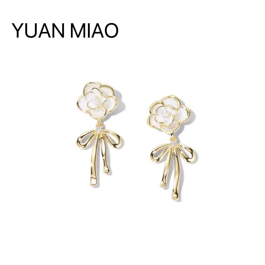 Camellia Bow Earrings Women's 2023 New Fashionable Elegant High-end Earrings Korean Fashion Internet Celebrity Earrings
