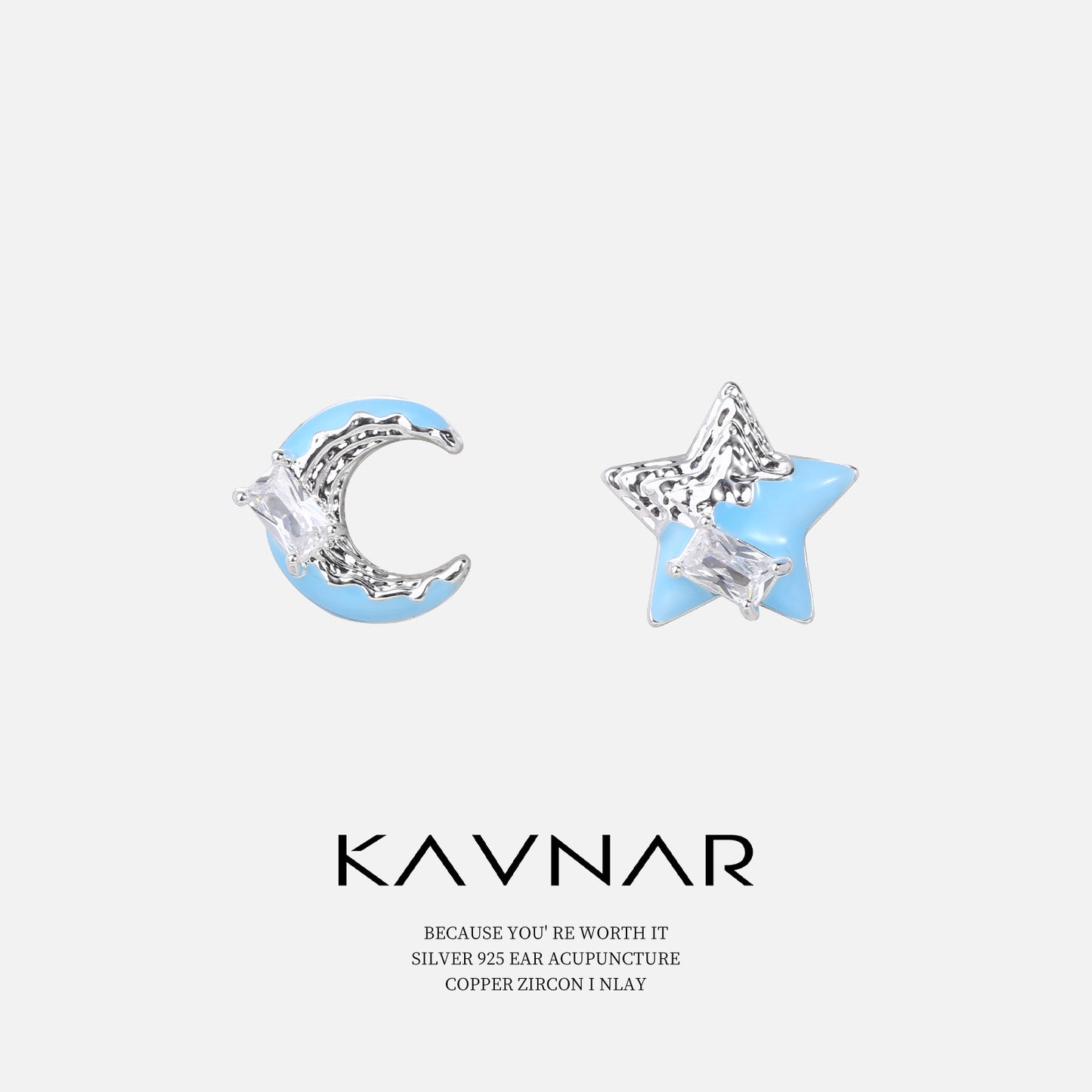 Blue Star and Moon Embracing Pleated Earrings, Fashionable Elegant Earrings, 925 Sterling Silver Needle Earrings, Accessible Luxury and High-End Sense
