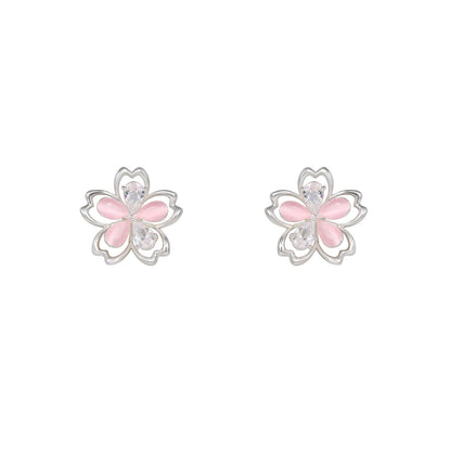 Cat's Eye Peach Blossom Stud Earrings 925 Sterling Silver Fashionable and Elegant Niche High-End Earrings for Women