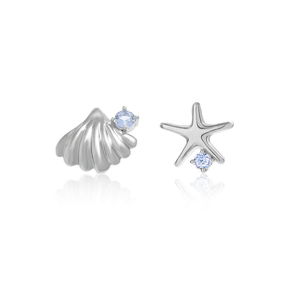 Ocean Style Sterling Silver Earrings Metal Starfish Shell Earrings Light Luxury High-end Summer Blue Crystal Earrings 925