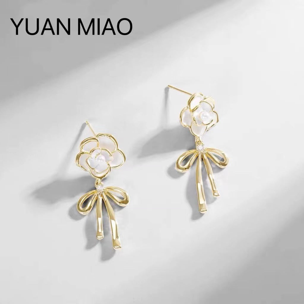 Camellia Bow Earrings Women's 2023 New Fashionable Elegant High-end Earrings Korean Fashion Internet Celebrity Earrings