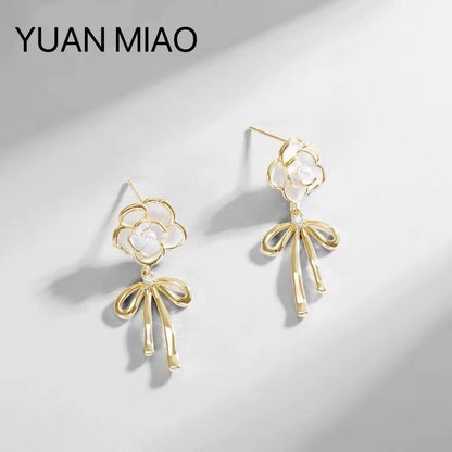 Camellia Bow Earrings Women's 2023 New Fashionable Elegant High-end Earrings Korean Fashion Internet Celebrity Earrings