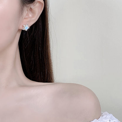 Summer Fresh Blue Star Exquisite Five-Pointed Star Earrings Fashionable Elegant Earrings 925 Silver Needle Earrings High-End