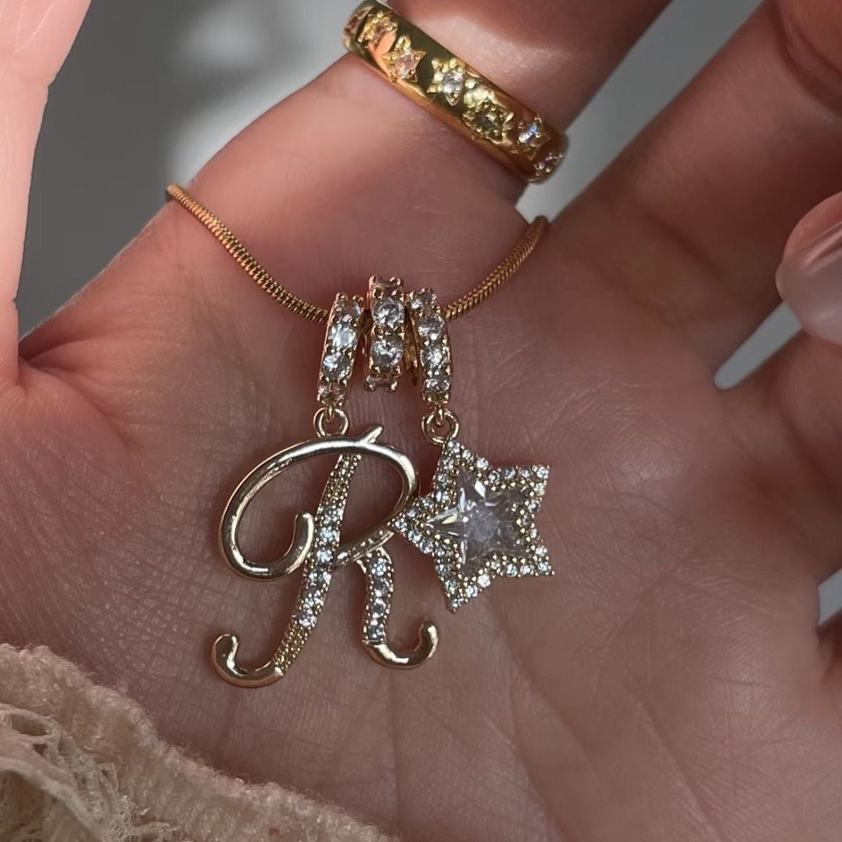 Dopamine Star Girl Cross-Border Independent Site Tk Hot-Selling 26-Letter Necklace Stainless Steel Chain 22K