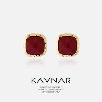 wine red Simple Artistic Sterling Silver Earrings Resin Fashion Earrings Niche High-end Jewelry Earrings 925 Silver Pin